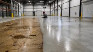 Warehouse concrete floor cleaning with industrial auto scrubber in New Jersey