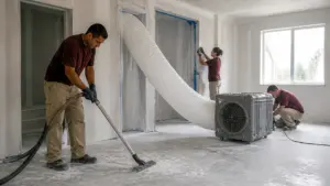 HEPA vacuuming and air scrubber setup during post construction cleaning in New Jersey