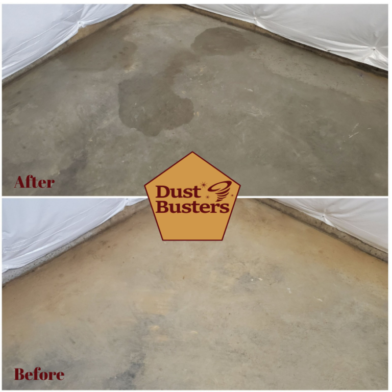 Concrete floor covered with post-construction dust before deep cleaning in New Jersey